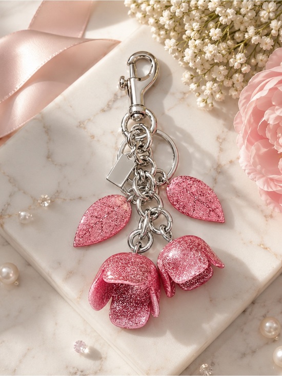 Handbags - Tea Rose Style Pink Glitter Bell Flower Bag Charm